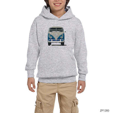 Volkswagen Karavan 2  Gri Çocuk Kapşonlu Sweatshirt