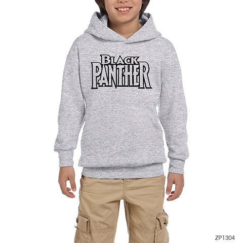Black Panther Logo Gri Çocuk Kapşonlu Sweatshirt