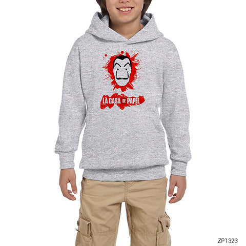 La Casa De Papel Splash Gri Çocuk Kapşonlu Sweatshirt