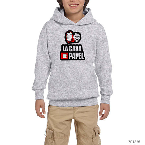 La Casa De Papel With El Professor Gri Çocuk Kapşonlu Sweatshirt