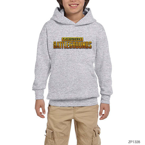 PUBG Logo Gri Çocuk Kapşonlu Sweatshirt