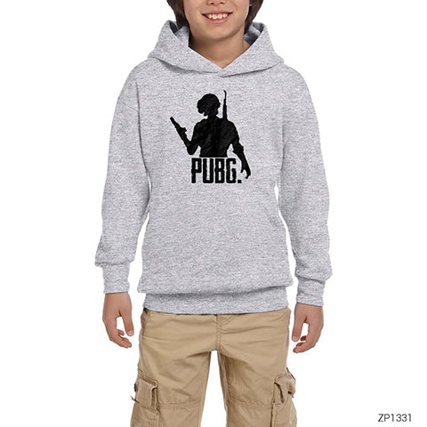 PUBG Silüet Gri Çocuk Kapşonlu Sweatshirt