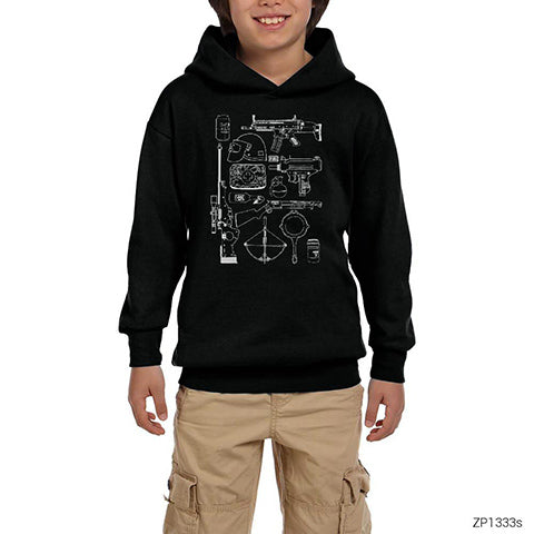 PUBG Items Siyah Çocuk Kapşonlu Sweatshirt