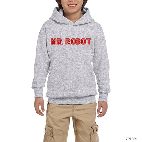 Mr. Robot Gri Çocuk Kapşonlu Sweatshirt