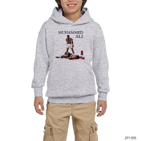 Muhammed Ali Knockout Gri Çocuk Kapşonlu Sweatshirt