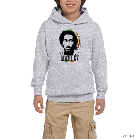 Bob Marley Face Gri Çocuk Kapşonlu Sweatshirt