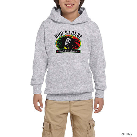 Bob Marley Freedom Gri Çocuk Kapşonlu Sweatshirt