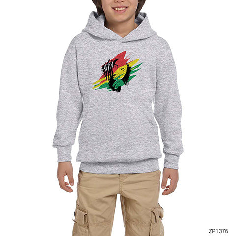 Bob Marley Skecth Gri Çocuk Kapşonlu Sweatshirt