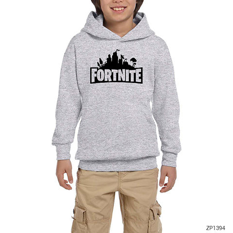 Fortnite Logo 1 Gri Çocuk Kapşonlu Sweatshirt