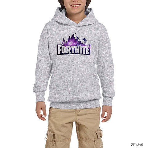 Fortnite Logo 2 Gri Çocuk Kapşonlu Sweatshirt