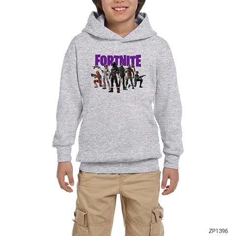 Fortnite Team 1 Gri Çocuk Kapşonlu Sweatshirt