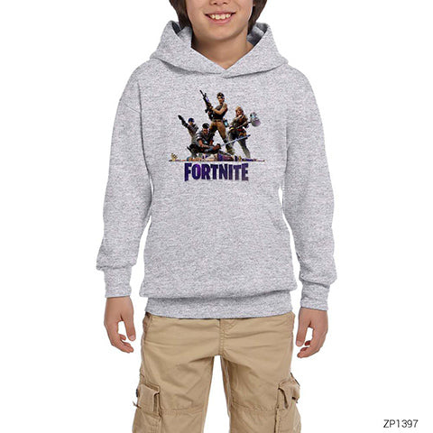 Fortnite Team 2 Gri Çocuk Kapşonlu Sweatshirt