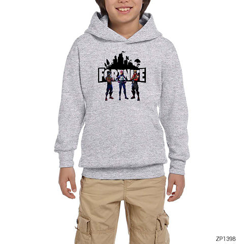 Fortnite Team 3 Gri Çocuk Kapşonlu Sweatshirt