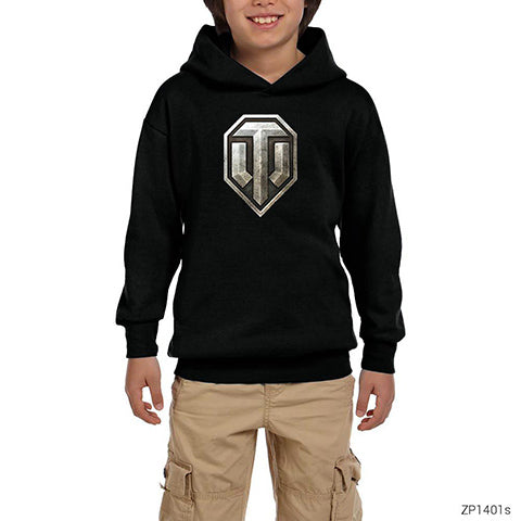 World of Tanks Logo Siyah Çocuk Kapşonlu Sweatshirt