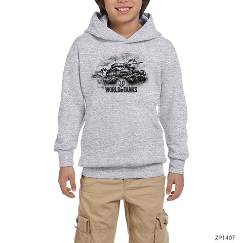 World of Tanks Vintage Gri Çocuk Kapşonlu Sweatshirt
