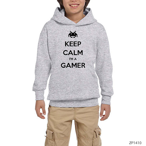 Keep Calm Gamer Gri Çocuk Kapşonlu Sweatshirt