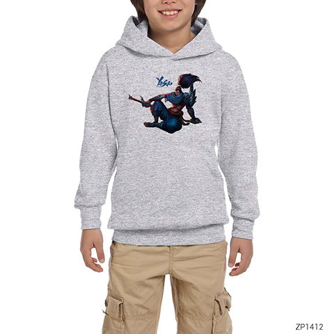 League of Legends Yasuo Gri Çocuk Kapşonlu Sweatshirt