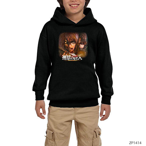 Attack on Titan Siyah Çocuk Kapşonlu Sweatshirt