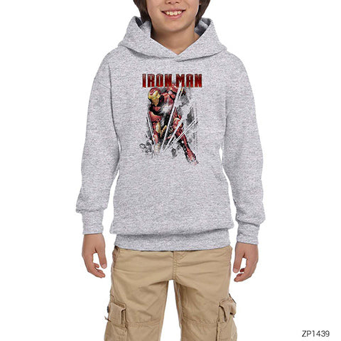 Avengers Infinity War Iron Man Crash Gri Çocuk Kapşonlu Sweatshirt