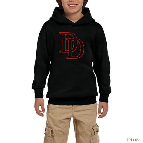 Daredevil Logo Siyah Çocuk Kapşonlu Sweatshirt