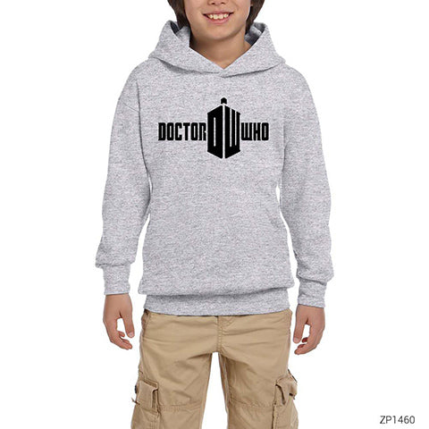 Doctor Who Logo Gri Çocuk Kapşonlu Sweatshirt