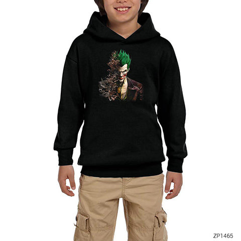 Joker Face Bats Siyah Çocuk Kapşonlu Sweatshirt