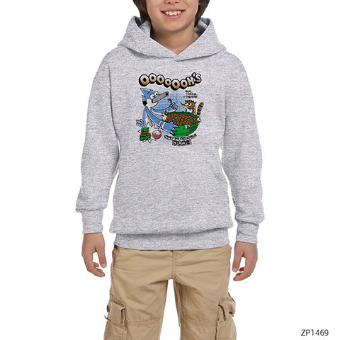 Regular Show Cereal Gri Çocuk Kapşonlu Sweatshirt