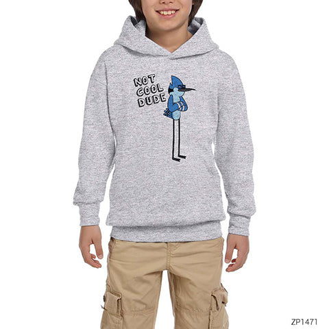 Regular Show Not Cool Dude Gri Çocuk Kapşonlu Sweatshirt