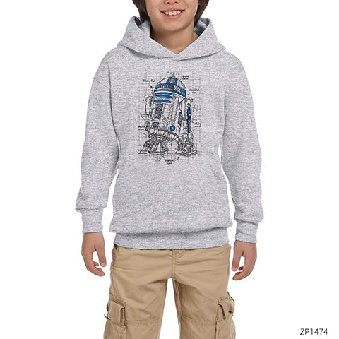 Star Wars R2D2 Schema Gri Çocuk Kapşonlu Sweatshirt