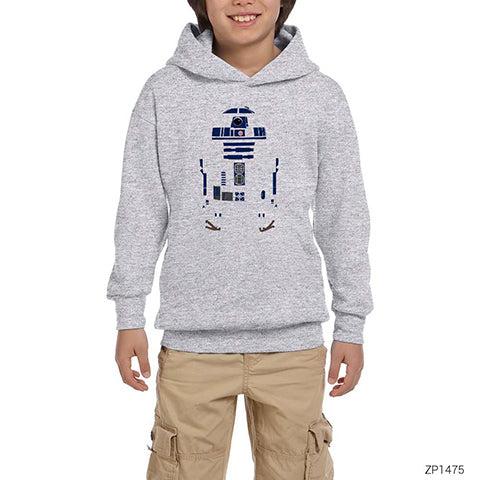 Star Wars R2D2 Siluet Gri Çocuk Kapşonlu Sweatshirt