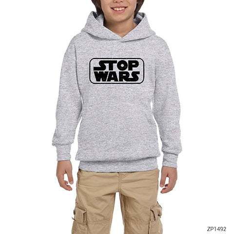 Stop Wars Gri Çocuk Kapşonlu Sweatshirt