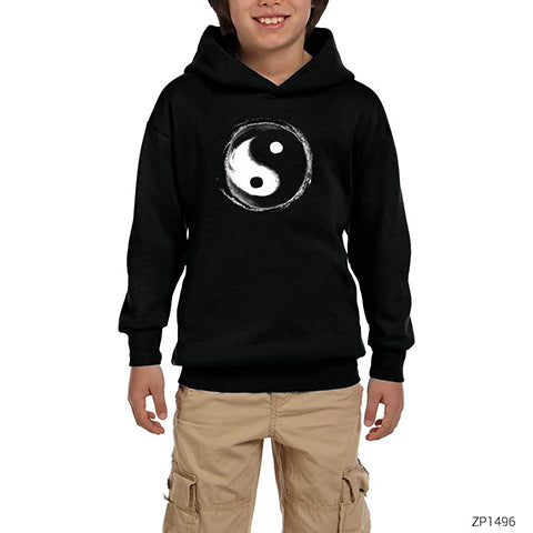 Ying Yang Splash Siyah Çocuk Kapşonlu Sweatshirt