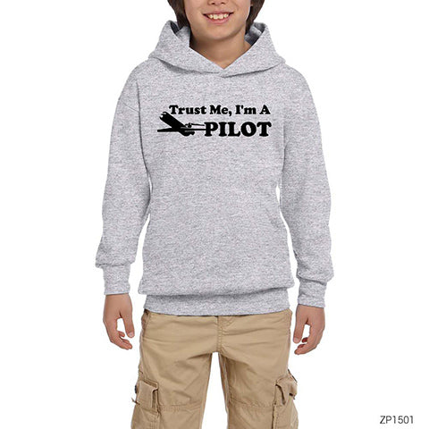 Trust Me I am Pilot Gri Çocuk Kapşonlu Sweatshirt