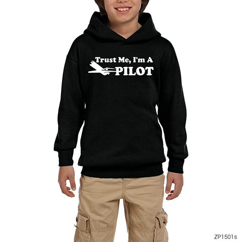 Trust Me I am Pilot Siyah Çocuk Kapşonlu Sweatshirt