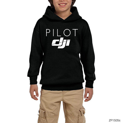 DJI Pilot Siyah Çocuk Kapşonlu Sweatshirt