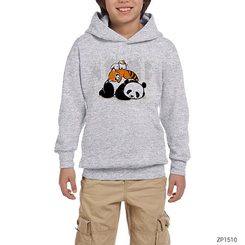 Animals Sleeping Gri Çocuk Kapşonlu Sweatshirt