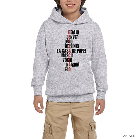 La Casa De Papel Bella Ciao Gri Çocuk Kapşonlu Sweatshirt