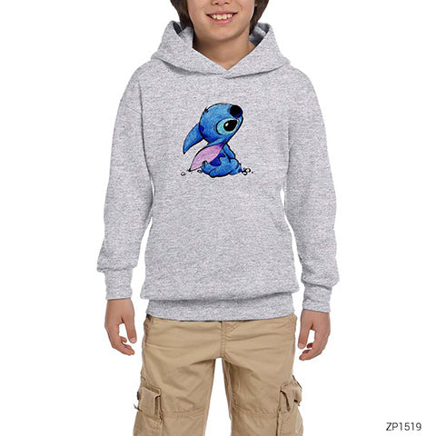 Cute Stitch Gri Çocuk Kapşonlu Sweatshirt