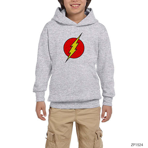 Flash Logo Gri Çocuk Kapşonlu Sweatshirt