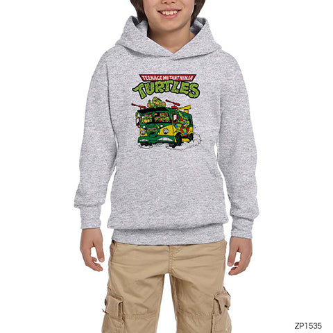 Ninja Turtles Team Bus Gri Çocuk Kapşonlu Sweatshirt