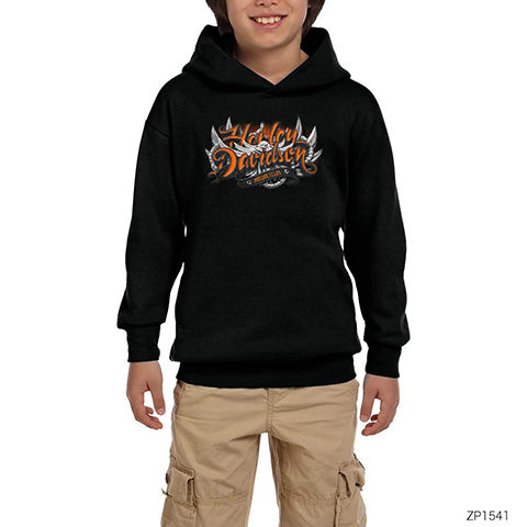 Harley Davidson 3D Siyah Çocuk Kapşonlu Sweatshirt