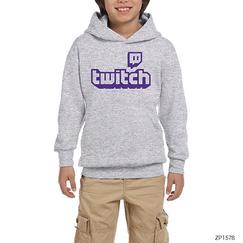 Twitch Logo Gri Çocuk Kapşonlu Sweatshirt