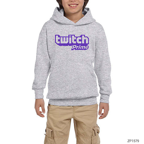 Twitch Prime Gri Çocuk Kapşonlu Sweatshirt