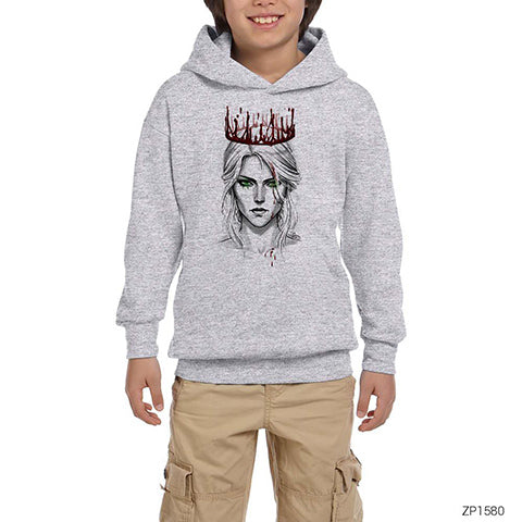 Witcher Ciri Gri Çocuk Kapşonlu Sweatshirt