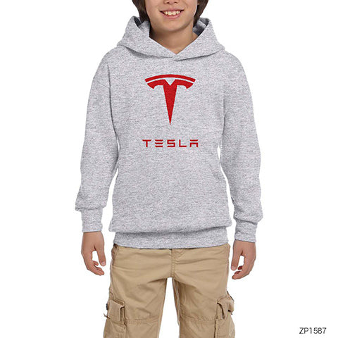 Tesla Gri Çocuk Kapşonlu Sweatshirt