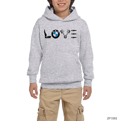 BMW Love Gri Çocuk Kapşonlu Sweatshirt