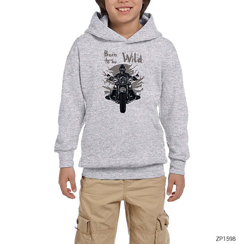 Riders Born To Be Wild Gri Çocuk Kapşonlu Sweatshirt