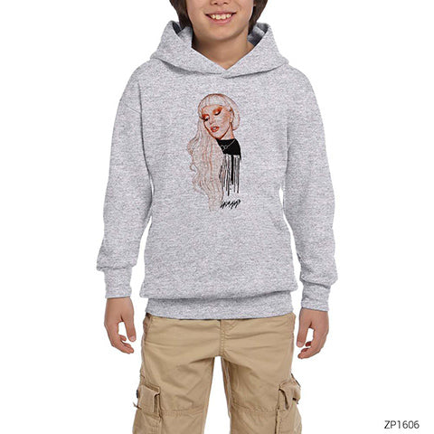 Lady Gaga 2 Gri Çocuk Kapşonlu Sweatshirt