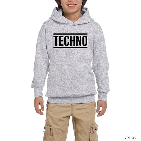 Techno Gri Çocuk Kapşonlu Sweatshirt