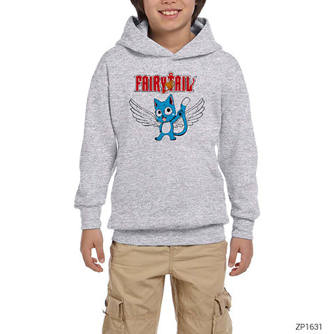 Fairy Tail Happy Gri Çocuk Kapşonlu Sweatshirt